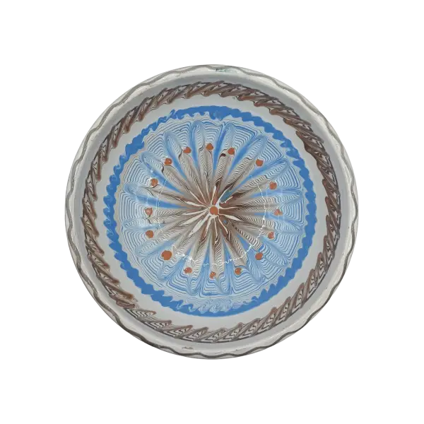 Bol Horezu autentic pictat manual | Model traditional albastru – Ceramica romaneasca UNESCO (15–17 cm)