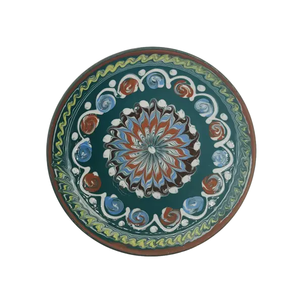 Farfurie Horezu autentica lucrata si decorata manual | Model traditional verde – Ceramica romaneasca UNESCO (13–15 cm)