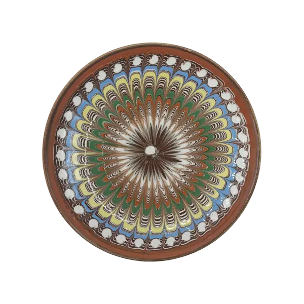 Farfurie Horezu 13–15 cm decor radial multicolor – ceramica traditionala romaneasca lucrata manual