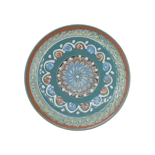 Farfurie Horezu mare decor radial – lucrata manual | Ceramica traditionala romaneasca UNESCO (19–22 cm)