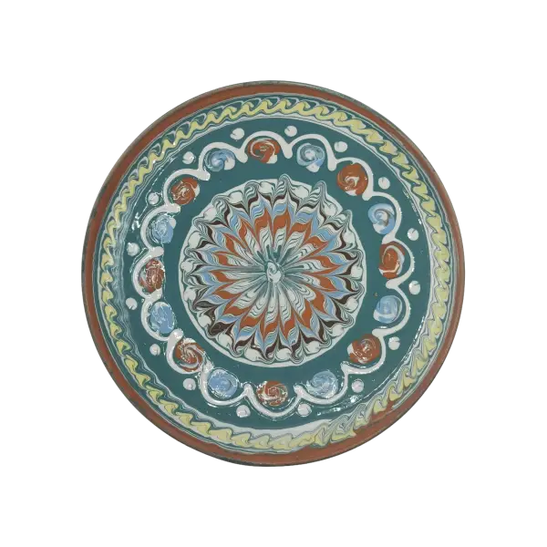 Farfurie Horezu decor radial traditional – lucrata manual | Ceramica romaneasca autentica UNESCO (16–19 cm)