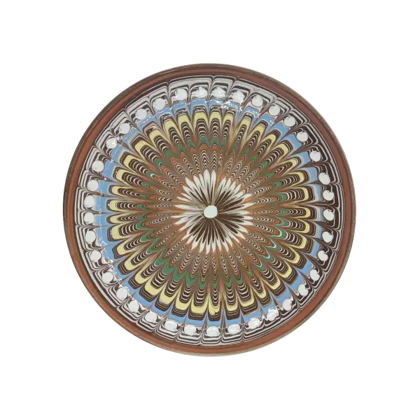 Farfurie Horezu 16–19 cm decor radial complex multicolor – ceramica traditionala lucrata manual