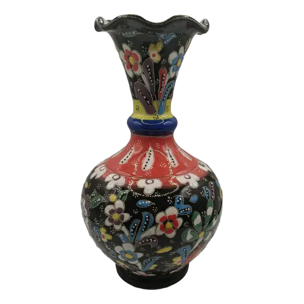 Vaza decorativa din ceramica | design floral traditional colorat (20 cm)