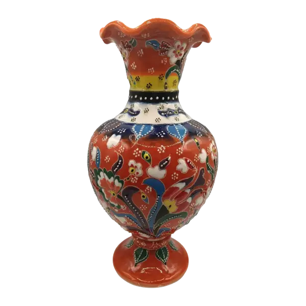 Vaza decorativa din ceramica | design floral traditional colorat (20 cm)