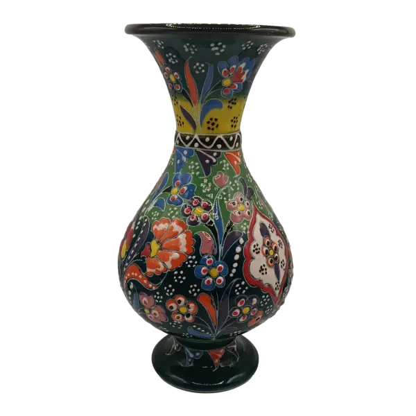 Vaza decorativa din ceramica| design floral traditional colorat (20 cm)