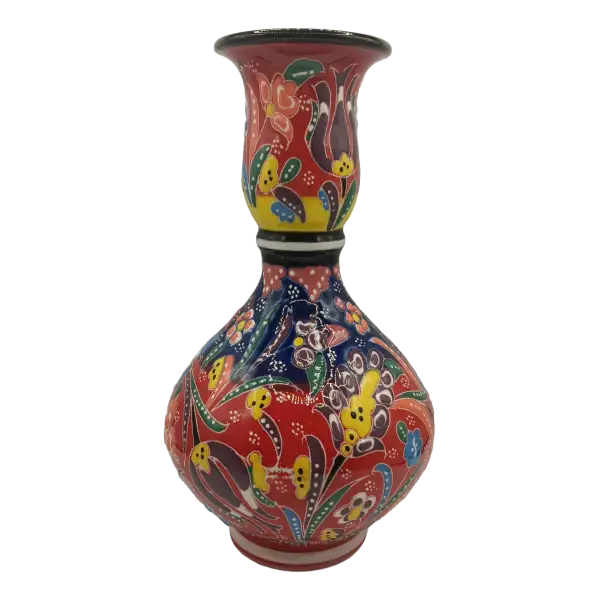 Vaza decorativa din ceramica | design floral traditional colorat (20 cm)