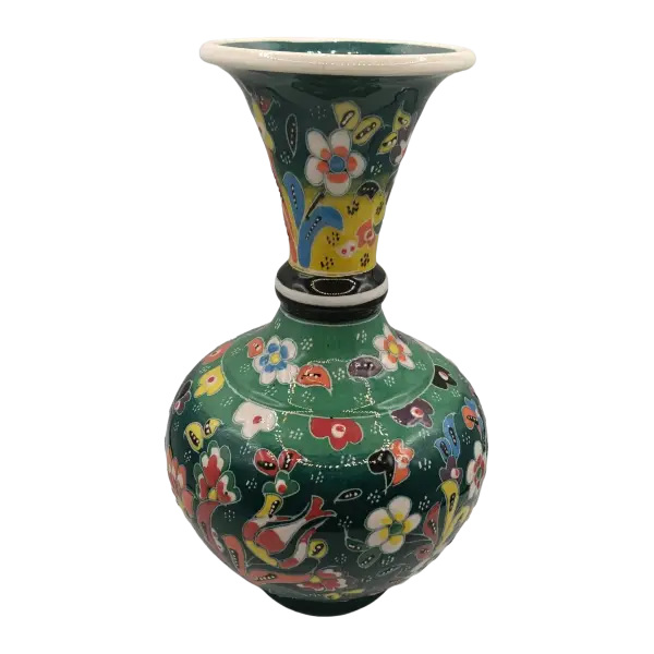 Vaza decorativa din ceramica | design floral traditional colorat (20 cm)