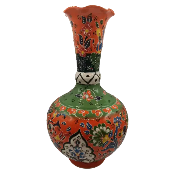 Vaza decorativa din ceramica lucrata manual | design floral traditional colorat (25 cm)