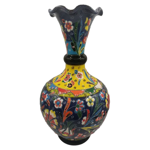Vaza decorativa din ceramica | design floral traditional colorat (25 cm)