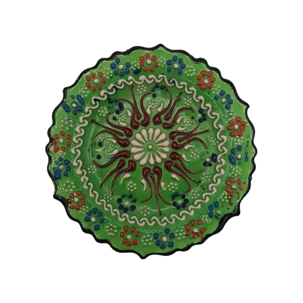 Farfurie ceramica 10 cm model traditional verde | farfurie decorativa mica din ceramica