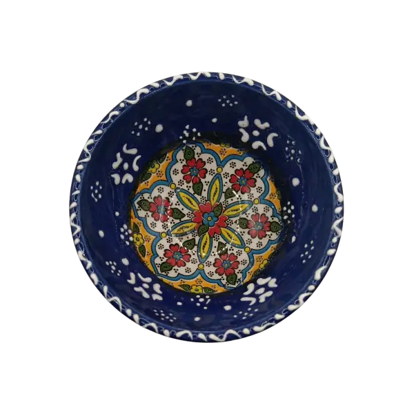 Bol ceramic 5 cm model traditional albastru | bol mic pentru sos si condimente