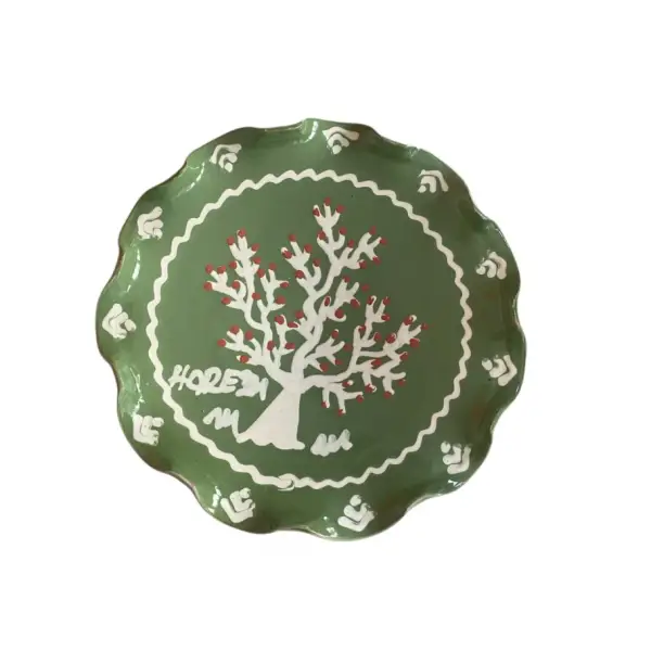 Farfurie Horezu autentica lucrata si pictata manual | Model „Pomul Vietii” | Ceramica romaneasca UNESCO (20–22 cm)
