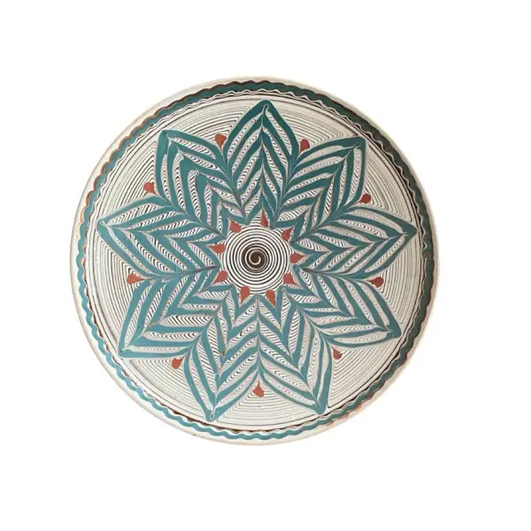 Farfurie Horezu autentica lucrata si pictata manual | Model „Stea Traditionala” | Ceramica romaneasca UNESCO (20–22 cm)