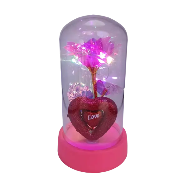 Trandafir Etern Irizat in cupola transparenta cu LED | Decor elegant | 14.5 x 7 cm