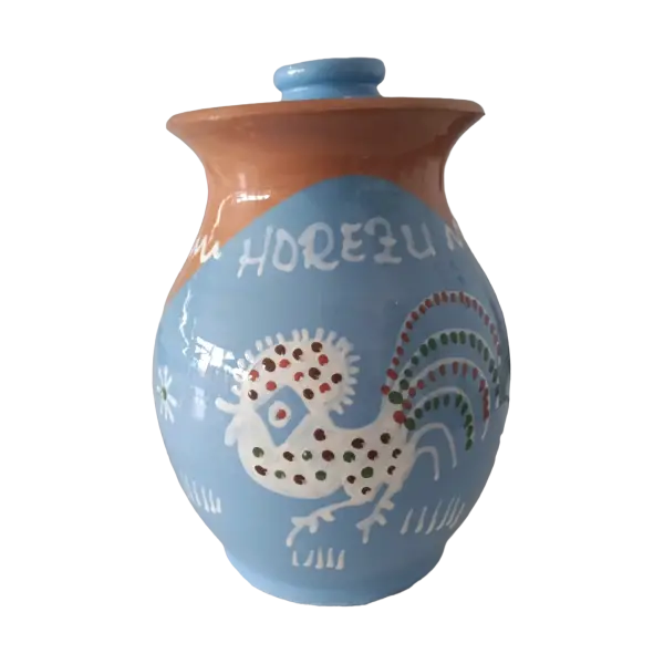 Carafa din ceramica de Horezu cu capac – 2 litri | model traditional albastru (lucrata manual)