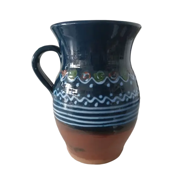 Carafa ceramica Horezu – 2 litri | albastru cu decor traditional (lucrata manual)