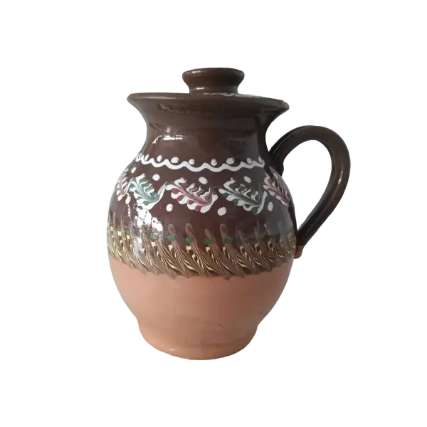 Carafa din ceramica de Horezu cu capac – 2 litri | model traditional maro (lucrata manual)
