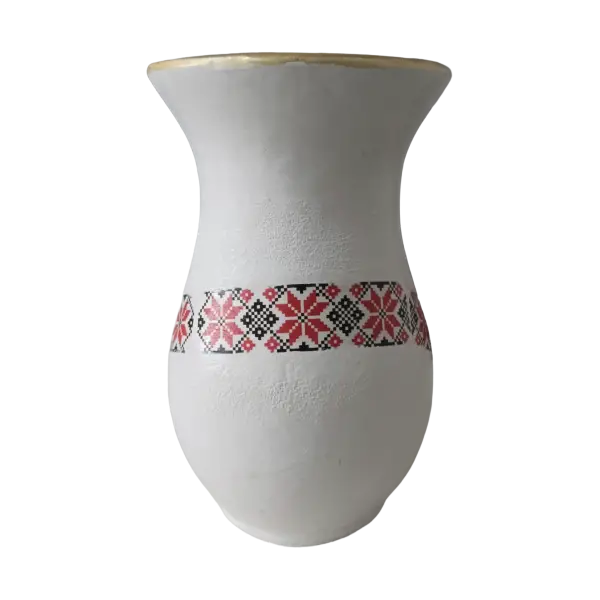 Vaza din ceramica de Horezu lucrata manual | model traditional geometric rosu-negru (14-15 cm)