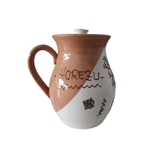 Carafa din ceramica de Horezu cu capac – 2 litri | model traditional cu pom (lucrata manual)