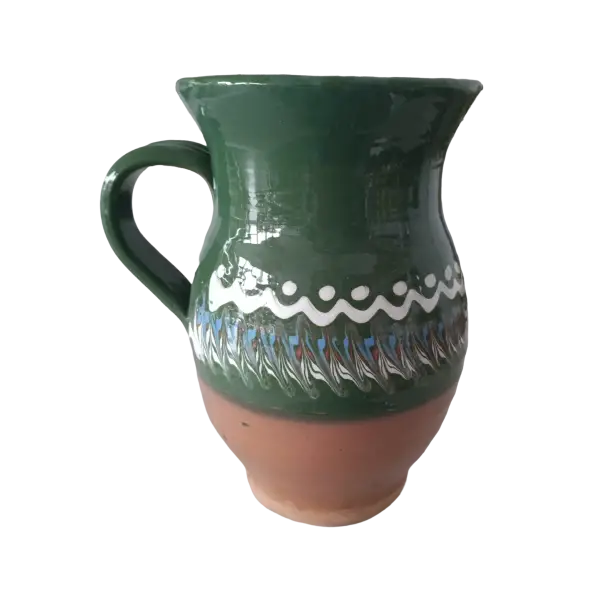Carafa din ceramica de Horezu – 2 litri | model verde traditional (lucrata manual)