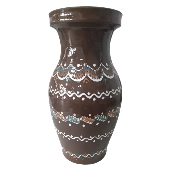 Vaza din ceramica de Horezu lucrata manual | model traditional geometric maro (30 cm)