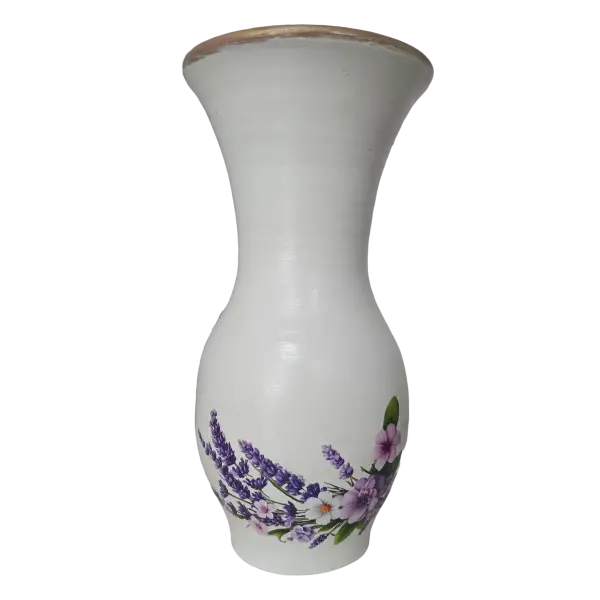 Vaza din ceramica de Horezu lucrata manual | model floral lavanda (30 cm)