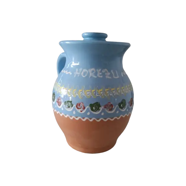 Carafa din ceramica de Horezu cu capac – 2 litri | model traditional albastru (lucrata manual)