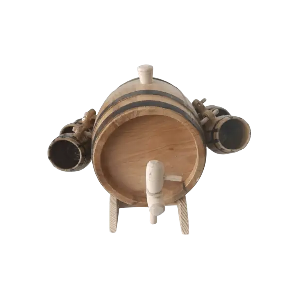 Butoi decorativ din lemn cu robinet si 4 cesti ceramice | Set traditional pentru servire bauturi