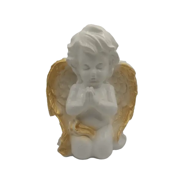 Ingeras decorativ in rugaciune, 15 cm | Figurina din rasina cu accente aurii | Decor elegant