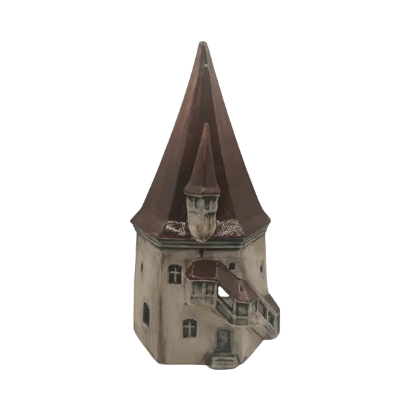 Candela decorativa tip castel, din ceramica | Suport lumanare ambientala | Design rustic