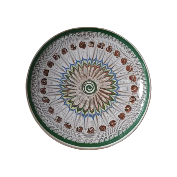 Farfurie Horezu autentica, lucrata si pictata manual | Ceramica traditionala romaneasca | 23–25 cm