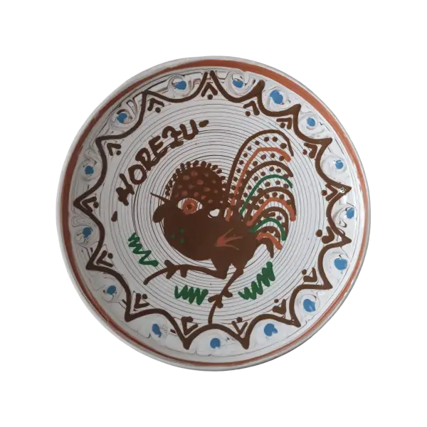 Farfurie Horezu decor radial traditional – lucrata manual | Ceramica romaneasca autentica UNESCO (16–19 cm)