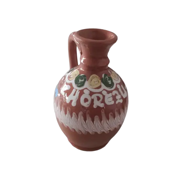 Ulcioras Horezu autentic, lucrat si pictat manual | Ceramica traditionala romaneasca | 350 ml