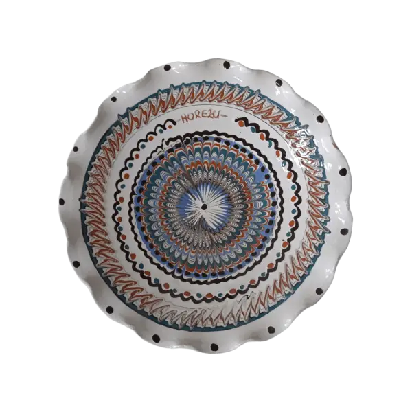 Farfurie Horezu autentica, lucrata si pictata manual | Ceramica traditionala romaneasca | 28–30 cm