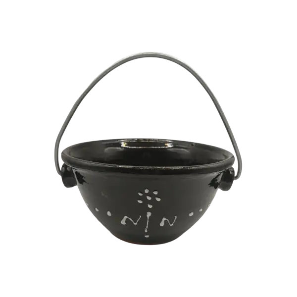 Ceaun ceramic 0,5 L cu toarta metalica | Decor traditional lucrat manual