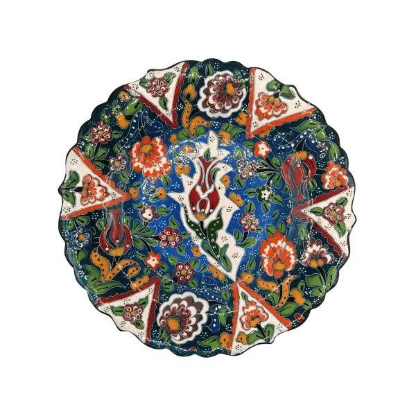 Farfurie decorativa din ceramica lucrata manual | model traditional floral multicolor (25 cm)