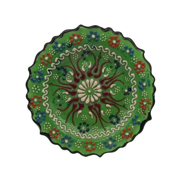 Farfurie decorativa din ceramica lucrata manual | model traditional floral multicolor (10 cm)