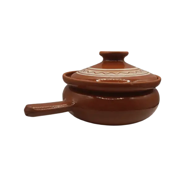 Tigaie din ceramica de Horezu cu capac lucrata manual | model traditional multicolor (16 cm)