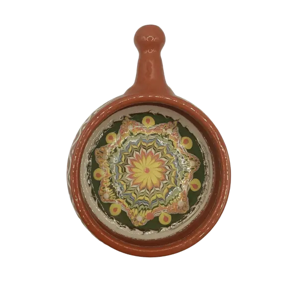 Tigaie din ceramica de Horezu lucrata manual | model traditional multicolor (13 cm)