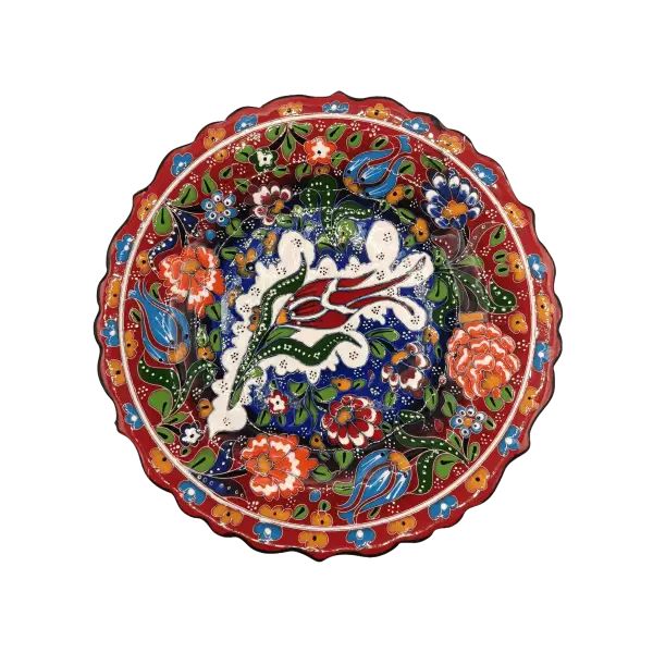 Farfurie decorativa din ceramica lucrata manual | model traditional floral multicolor (25 cm)