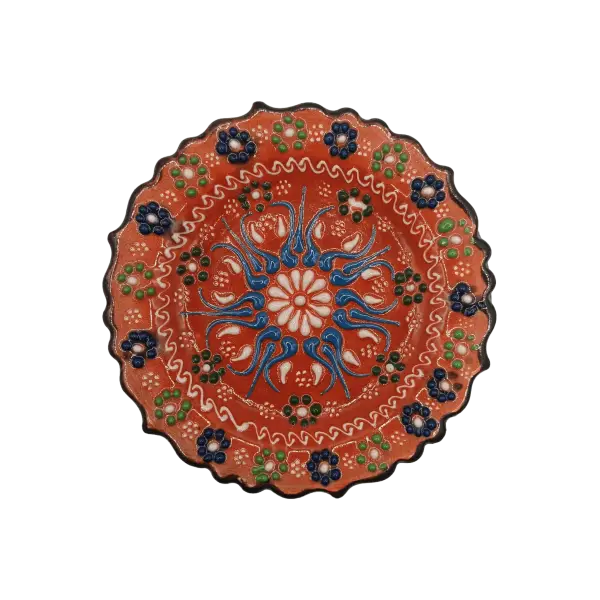 Farfurie decorativa din ceramica lucrata manual | model traditional floral multicolor (10 cm)