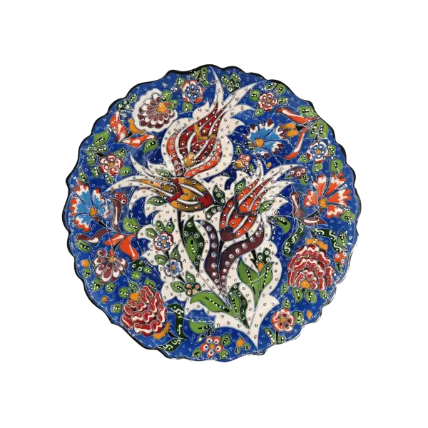 Farfurie decorativa din ceramica lucrata manual | model traditional floral multicolor (25 cm)